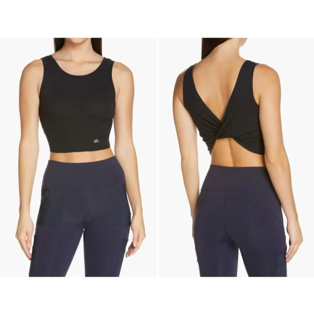 alo Swirl Two Way Cropped Reversible Tank Top in Chartreuse NWT XS